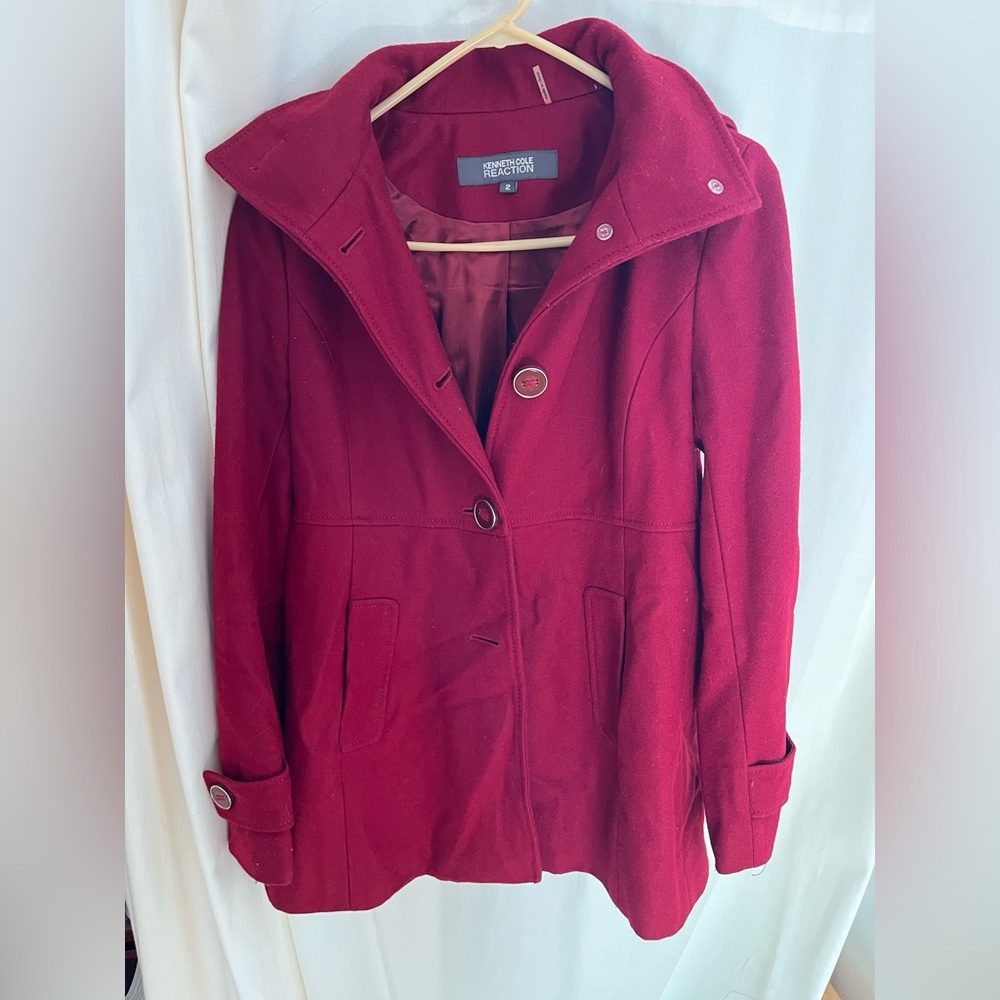 Kenneth Cole size 2 red wool blend peacoat